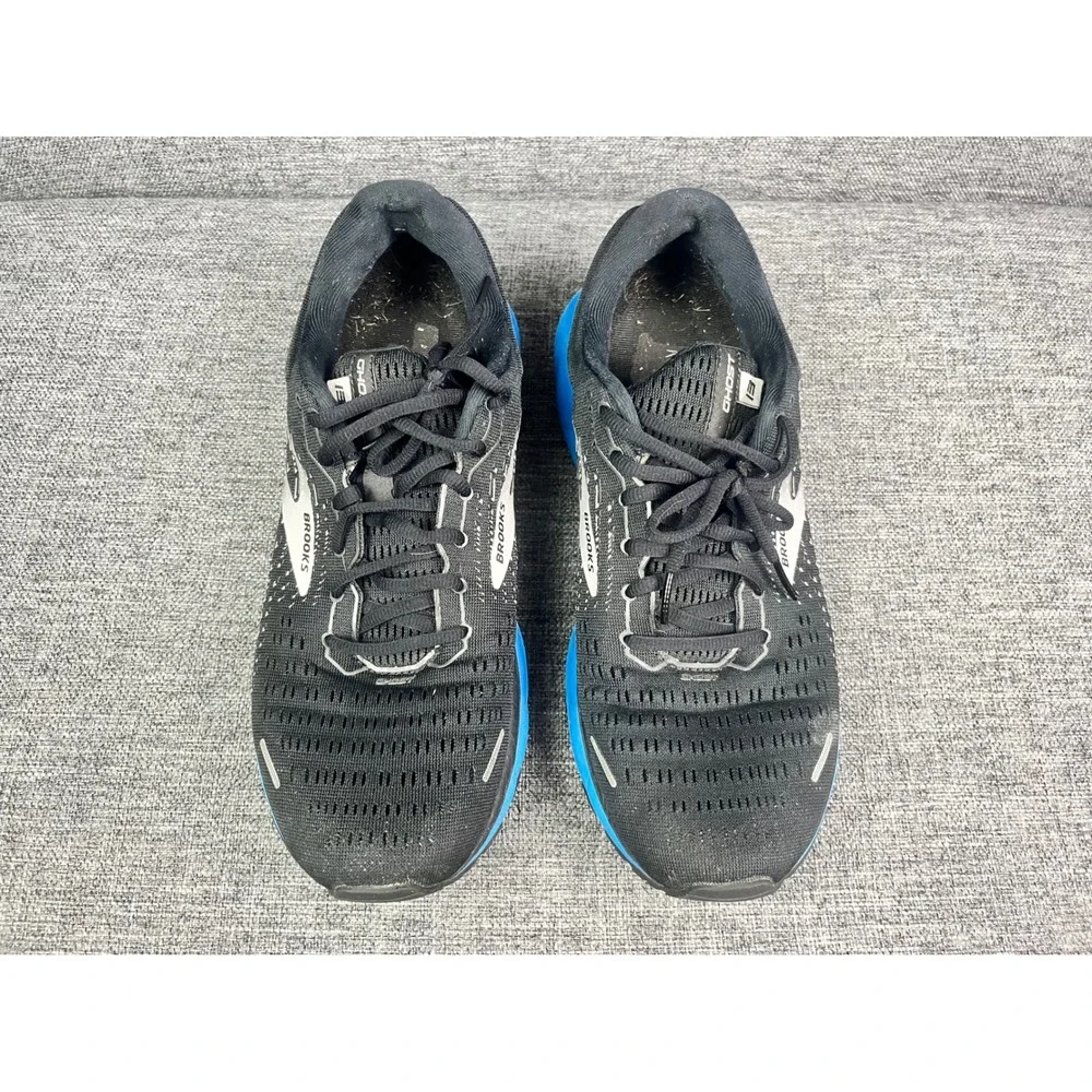 Brooks Ghost 13 Men Running Shoes Black Blue Silver Size 10.5 Sneakers Medium(D)